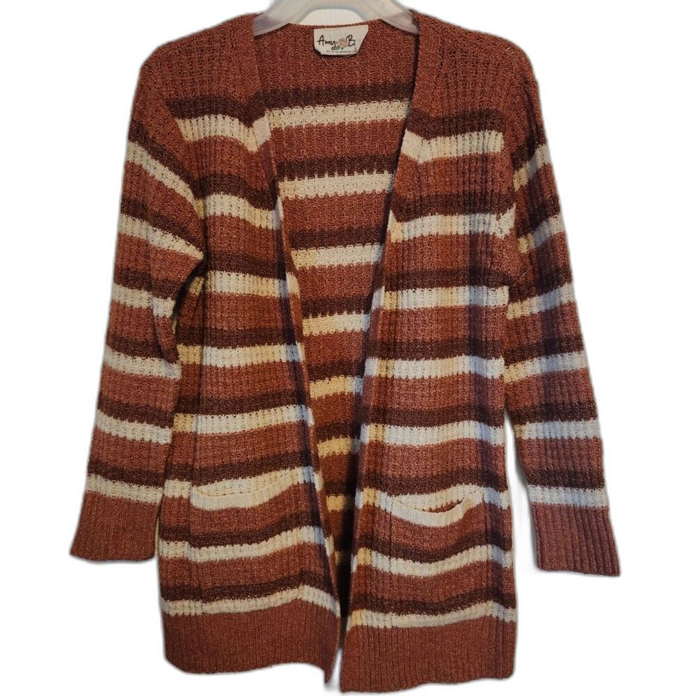 Amy Byer Girls Striped Open Front Cardigan